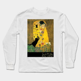 klimt&#39;s the kiss with cat added Long Sleeve T-Shirt